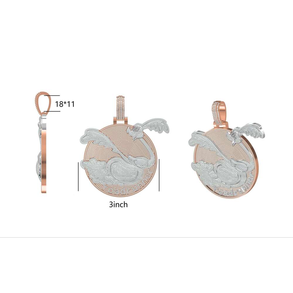 Road running circle pendant rose gold cartoon design pure sier solid back VVS moissanite men's jewelry