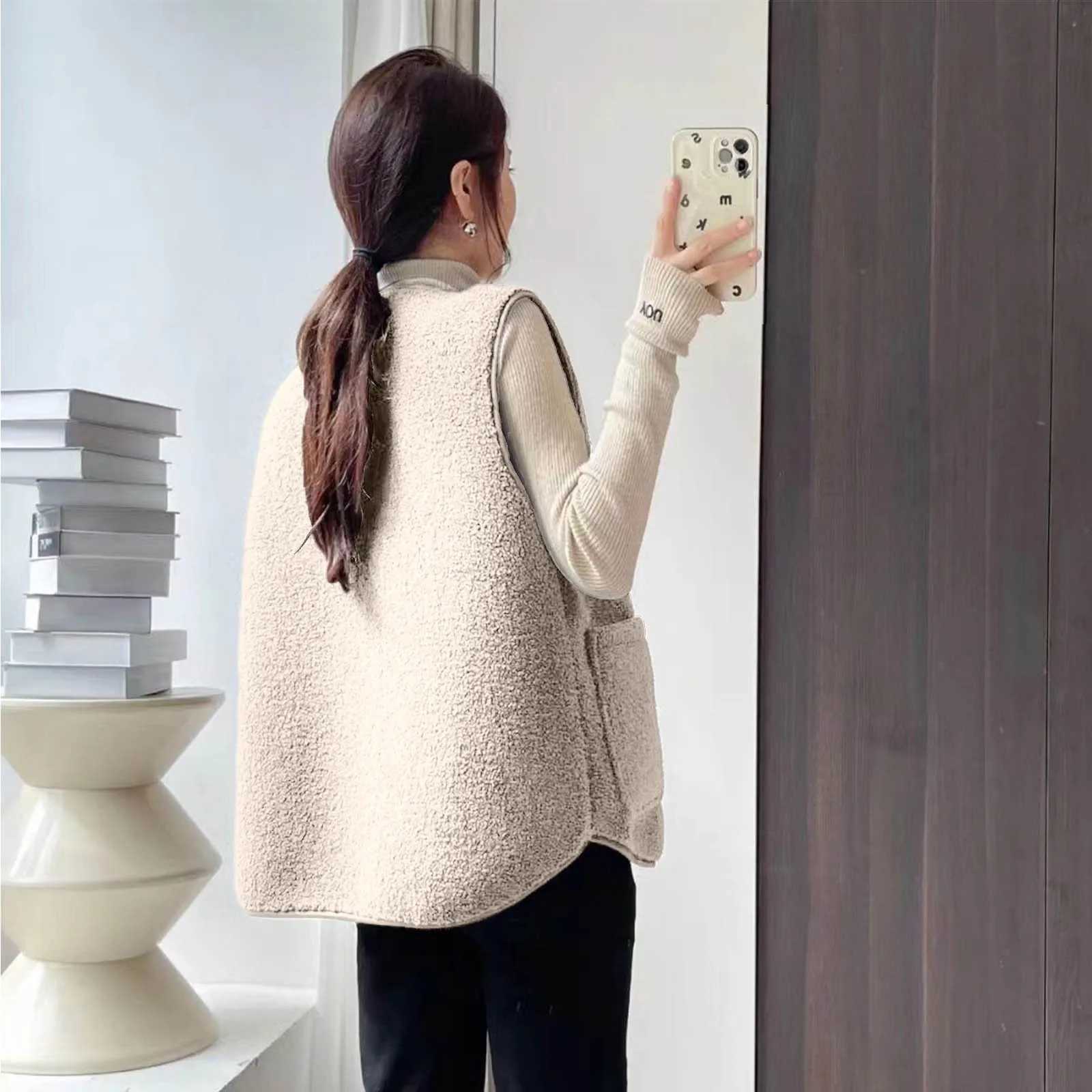 High Quality Double-Sided Lamb Wool Waistcoat Winter Plush Sleeveless Vest Warm Jacket Korean Style Coat For Women Chaleco LanaT251128