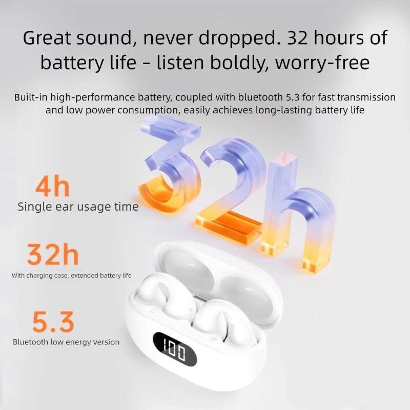 Famous Brand Famous Brand Bluetooth Bone Conduction Sports Headset Clip Ear Long Endurance Waterproof Wireless Digital Display Stereo