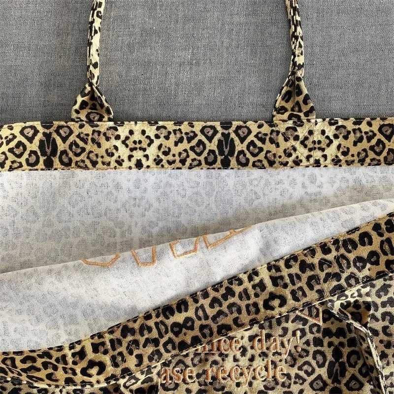 Korean Fashion Leopard Pattern Shoulder Bag Trendy Letter Embroidery Tote Bags Women Canvas Large Capacity Handbag Shopping Bags K251128