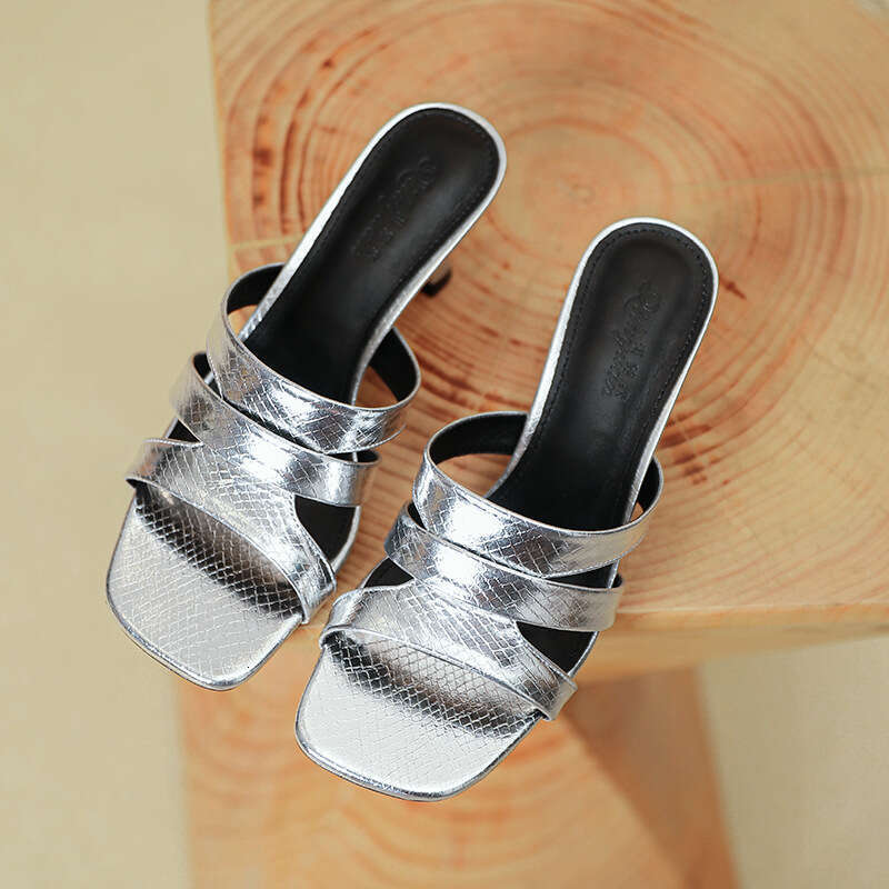 Women's Red Silk Open Toe Sandals - Casual High hot Heel Flip Flops for Summer 2024
