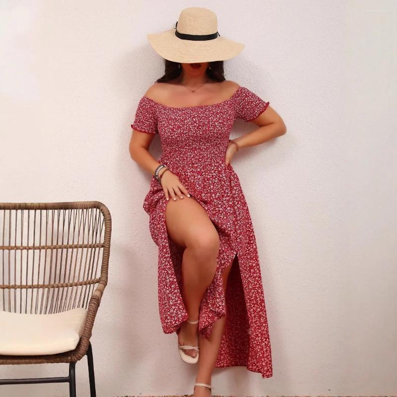 Plus 4XL Size Dresses Ladies Large Casual Bohemian Print One Shoulder Long Floral Dress Slit Design Elegant Women's Fashion Maxi