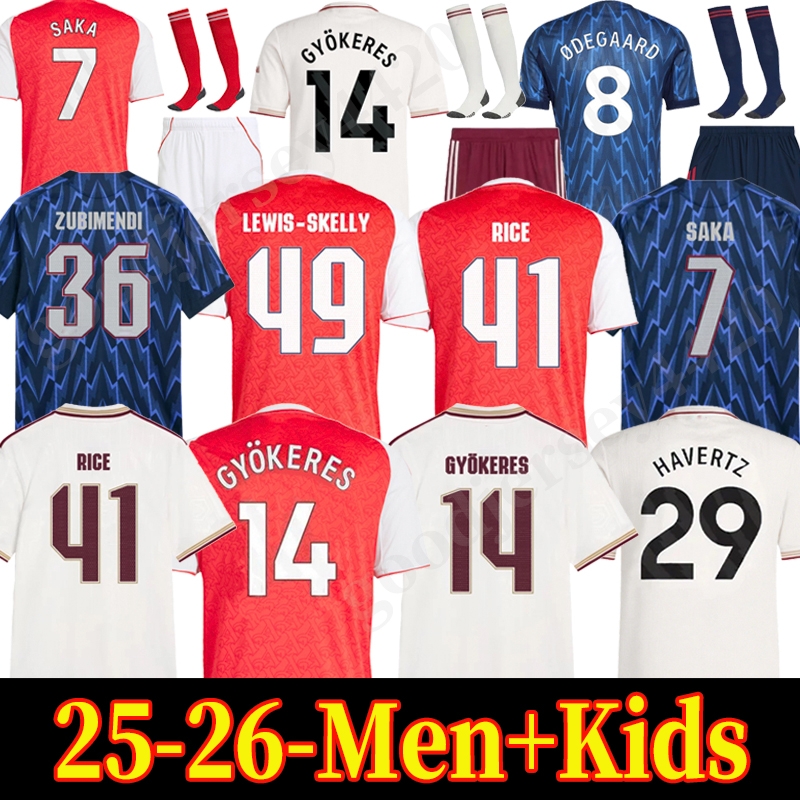 25 26 SAKA GYOKERES Soccer Jerseys EZE ZUBIMENDI MADUEKE ODEGAARD RICE HAVERTZ Gabriel MARTINELLI Calafiori SALIBA TROSSARD Football Shirt Kids Men Child Full Kit