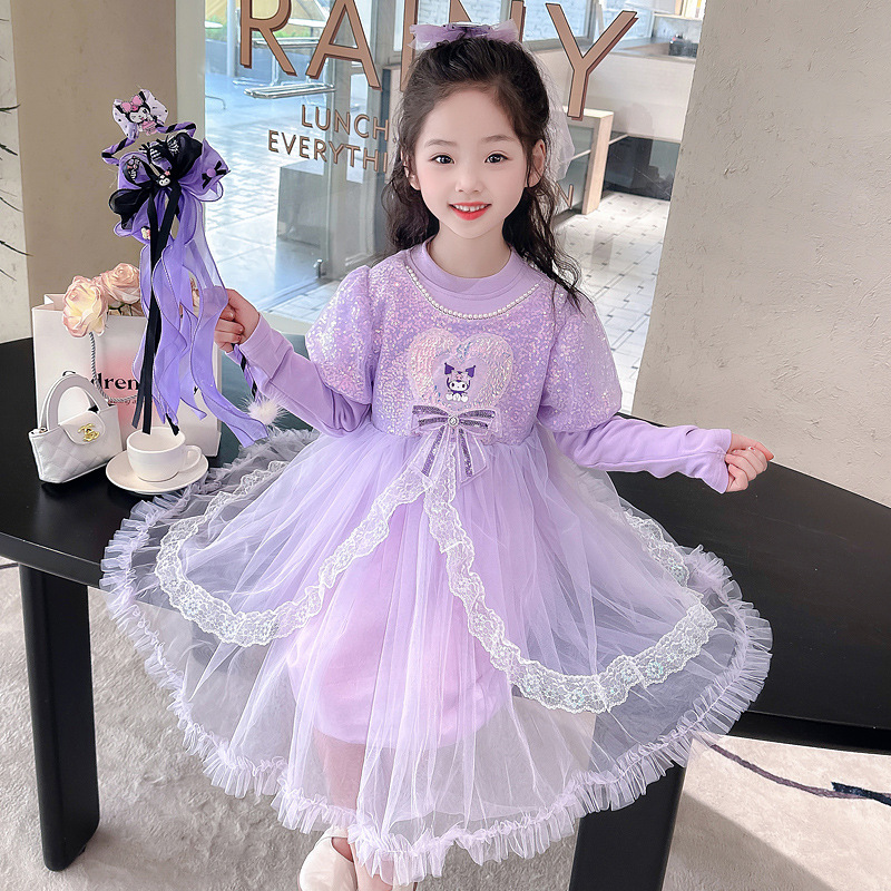 Disney baby designer clothing princess dress beach skirt A-line skirt spring baby designer girls' long-sleeve dress lace puffy dress children