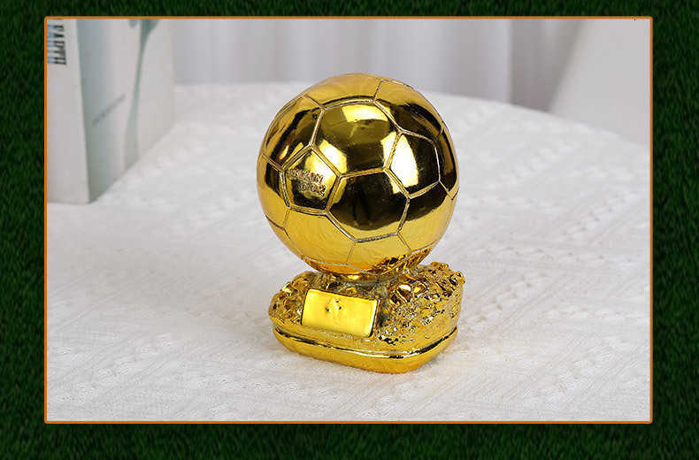 Resin World Cup football trophy, Golden Ball Award, Cristiano Ronaldo, Lionel Messi, outstanding MVP player award ceremony trophy engraving.