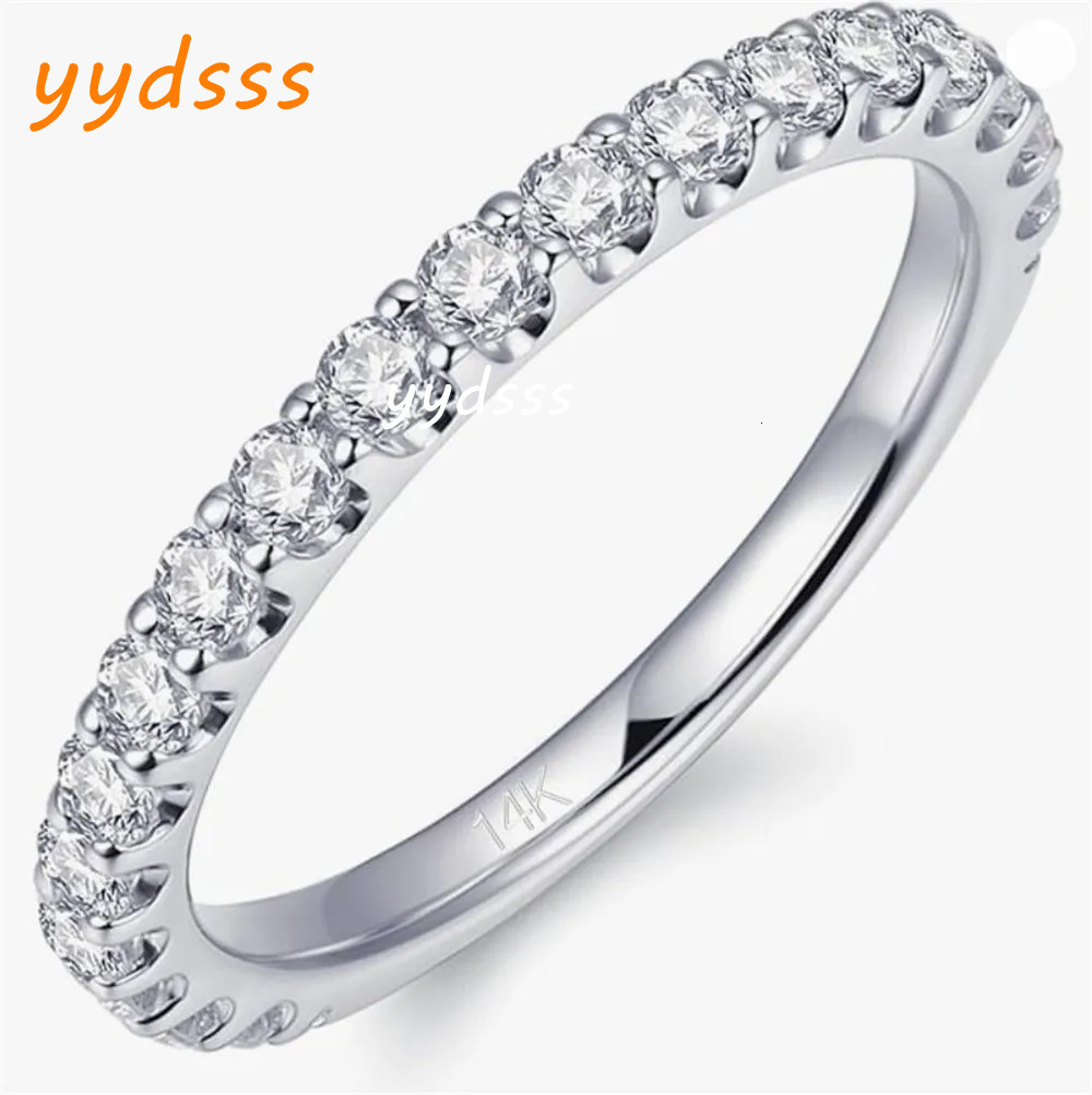 14K Solid Gold Band Rings 2.5mm lab-grown diamond Half Eternity Bands Womens Band Ring custom made platinum wedding ring