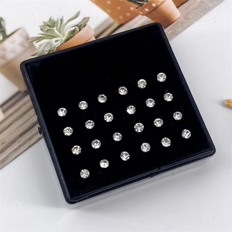 1Set 24pcs 1.8/2.5/3mm Steel Nose Rings Kit Hypoallergenic Studs Crystal Body Piercing Jewelry Accesories For Women Men 250427