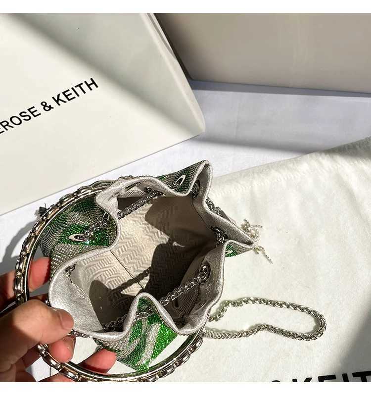 Luxury Designer Green Plaid Rhinestones Diamond Evening Clutch Bag Wedding Party Bucket Purse Womens Handbag Crossbody Bag K251128