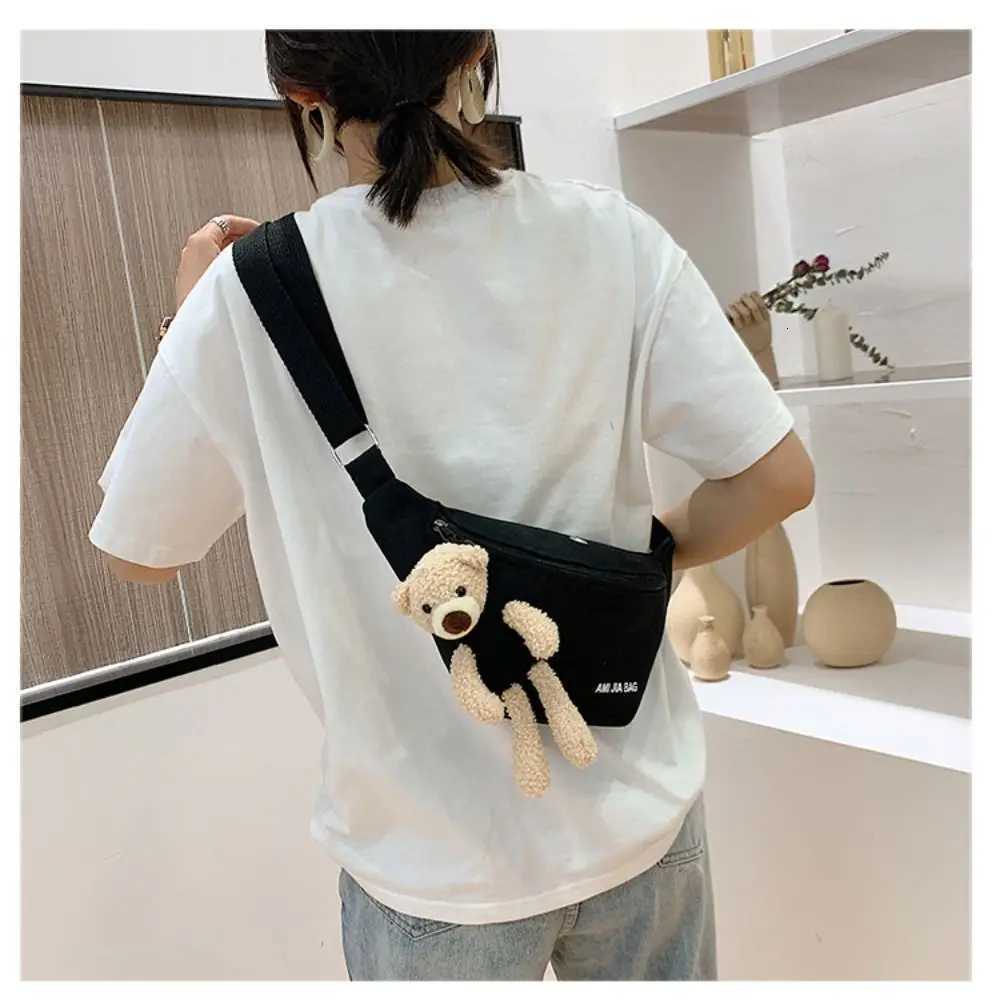 New Womens Cute Bear Waist Bag Canvas Belt Bags Designer Crossbody Chest Bag Female Solid Fanny Pack Banana Hip PurseT251128