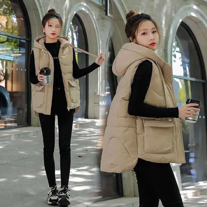 Women Hooded Vest autumn Winter new Fashion Padded Down Cotton Waistcoat thick Warm sleeveless jacket Female Loose Outwear T580T251128