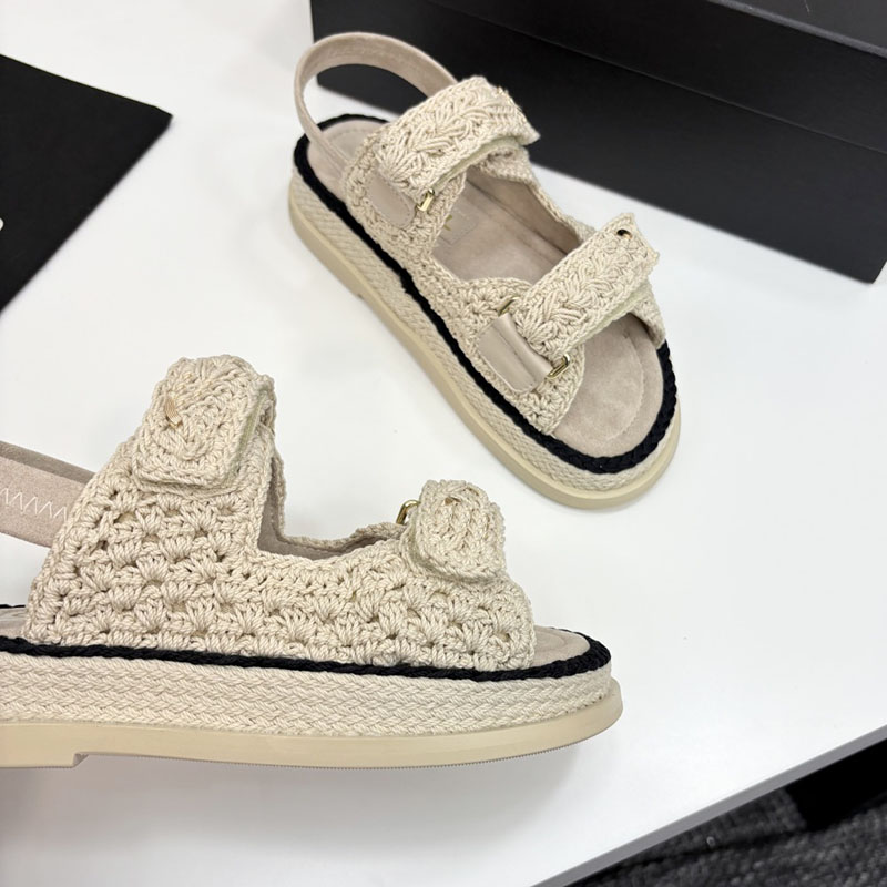 Women Knit Sandals Designer Platform Heels Outdoor Beach Shoe Vintage Black Cream Beige Slides Rubber Sole With Dust Bags Leisure Shoe Casual Shoe Slide Mules