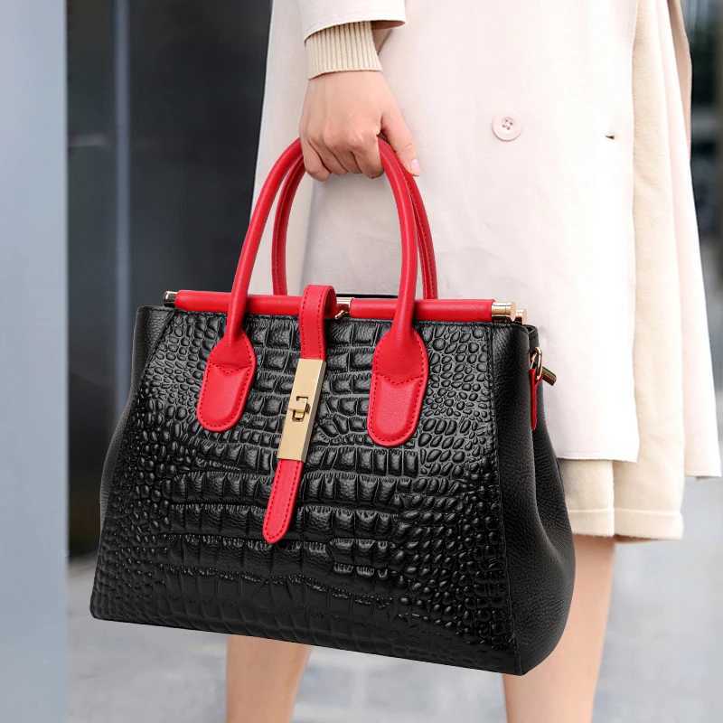 Aidrani Light Luxury Crocodile Pattern Genuine Leather Womens Handbag Large Capacity Contrast Leather Briefcase K251128