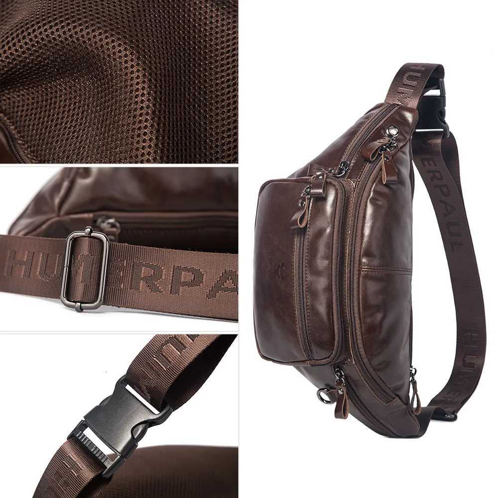 HUMERPAUL Genuine Leather Waist Bag Casual Fanny Pack For Men Multifunction Outdoor Chest Bag Phone Pouch Travel Crossbody BagesT251128