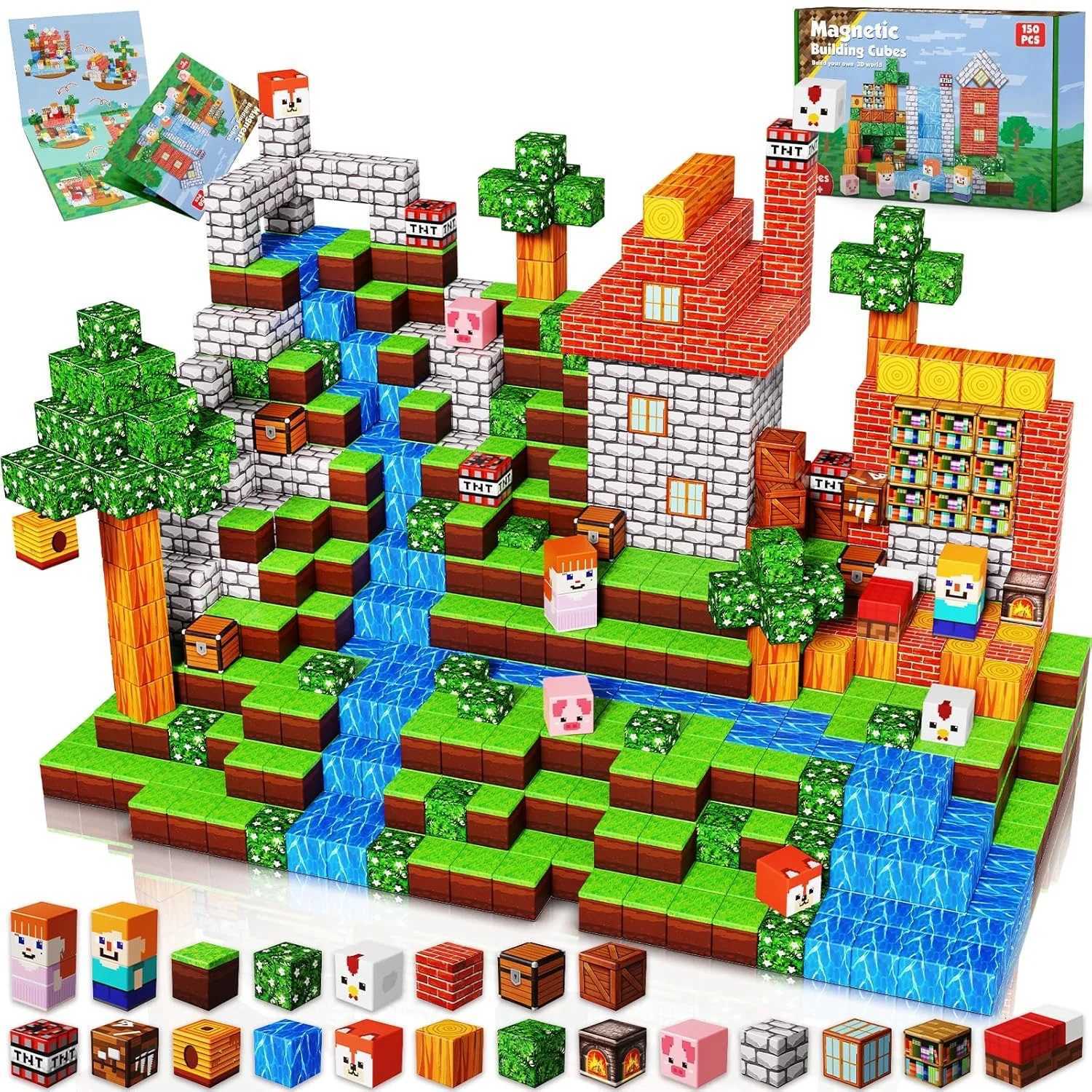 STEM Sensory Montessori Stacking Cubes Construction Set Magnetic Building Blocks Magnet Cube Mine Set Toys Birthday Gift Y251128