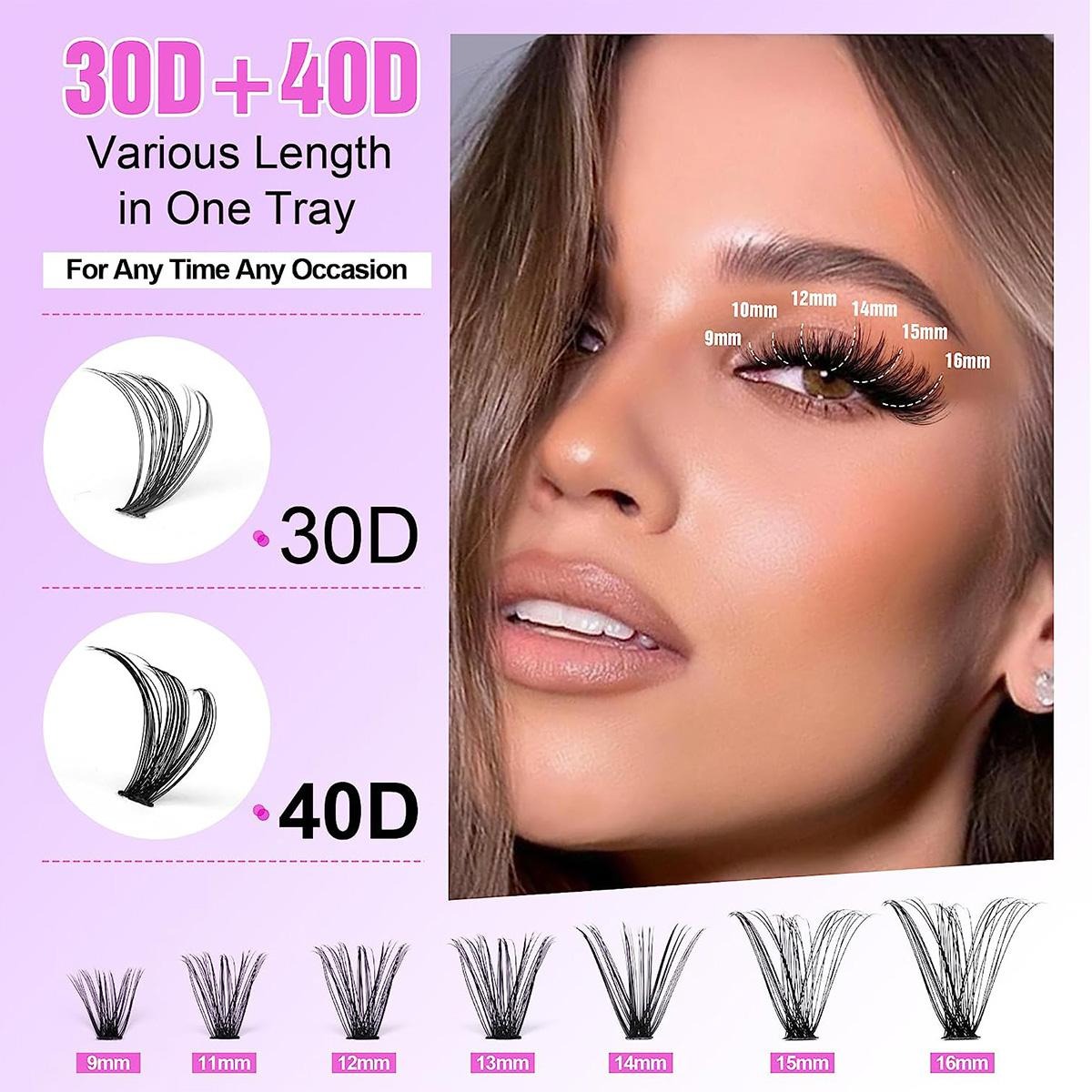 DIY Lash Clusters Kit Mixed Length Volume Eyelash Cluster Set Soft Fluffy Long Lasting Lashes with Glue Tweezer for Beginners Easy At Home Application