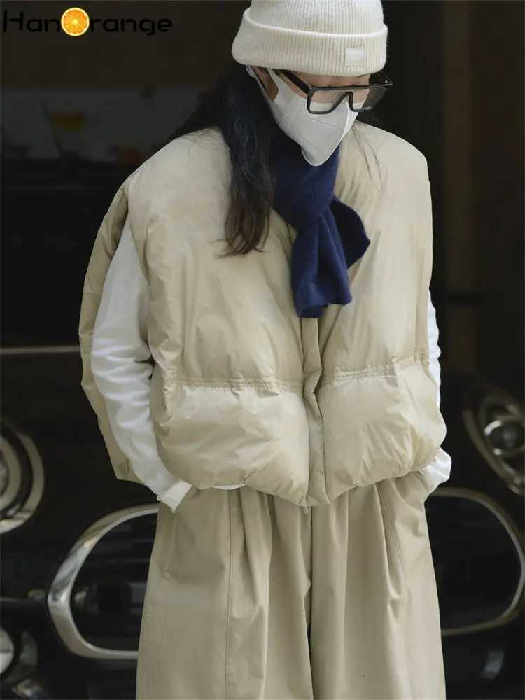 HanOrange 2024 Autumn Winter O-neck Vest Women Loose Profile Fluffy Warm Sleeveless Top Jacket Female Black/Blue/Light ApricotT251128