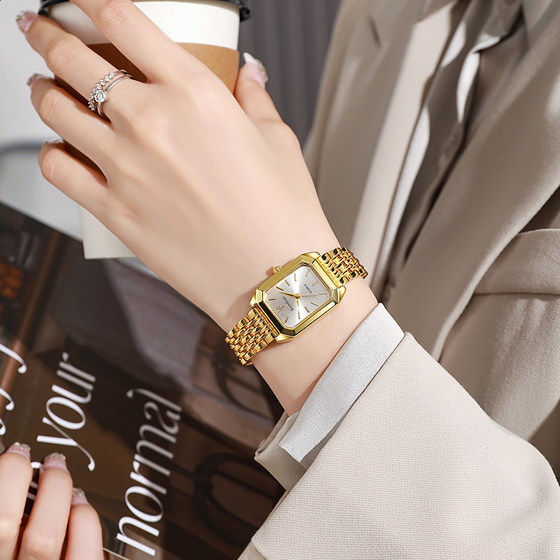 2025 New Light Luxury Steel Belt Womens Watch Female Student Fashion Simple Square Quartz Watch 231025