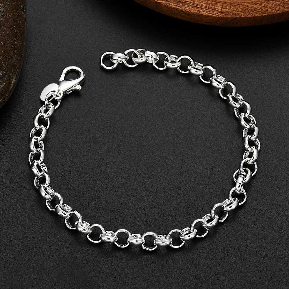 Fine 925 Sterling Silver Circle 4MM Chain Bracelets for Women Man Fashion Jewelry Wedding Party Christmas Gifts fit pendant L251128