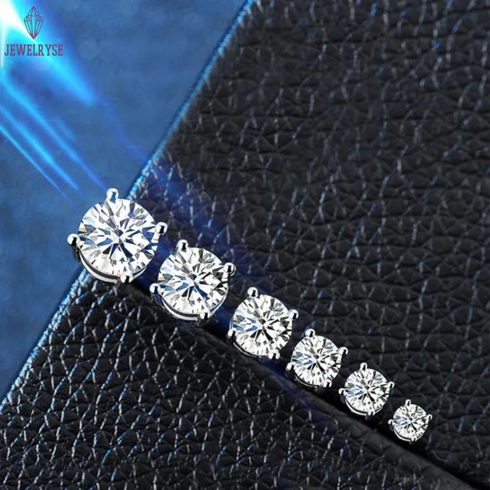 Solitaire Moissanite Diamond Classical 4 Claw Stud Earrings Simple Jewelry Real 100% 925 Sterling Silver Round Cut Zircon Party Women Wedding Earrings