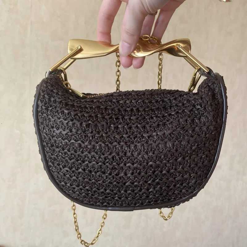 Gold Handle Brand Handwoven Handbag Exquisite High-end Leather Bow Design Purse Brown Zipper Casual Fashion Luxury Shoulder Bag K251128