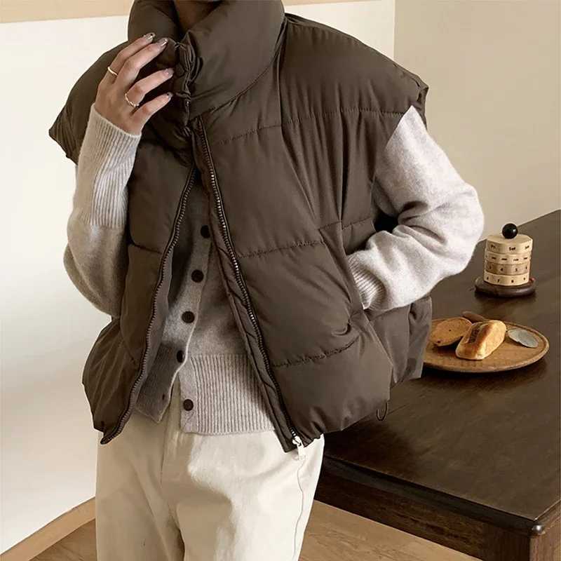 Women Fall Mock Neck Vest Coat Solid Zipper Up Warm Casual Loose Thicken Jacket Coat Puffer Jackets 2024 Winter Casual WaistcoatT251128
