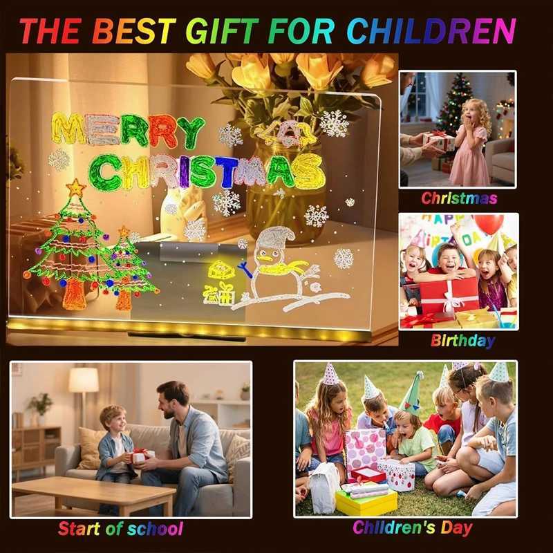 LED Note Board with Night Light Colorful 7 Pens DIY Acrylic Message Board Children Drawing Board For Birthday Gifts New Year M251128