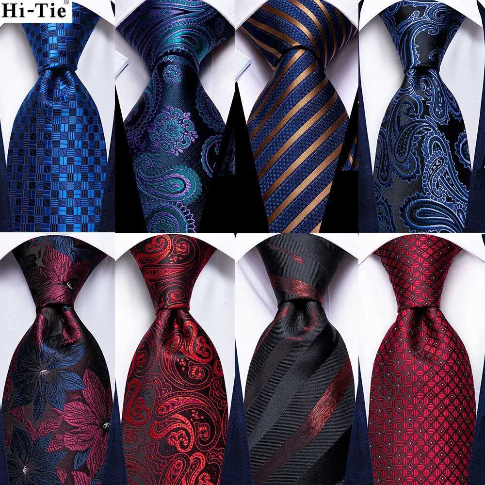 Hi-Tie Designer Black Blue Paisley 63inch Silk Men Tie 160cm Extra Long Ties for Men Woven Classic Men Necktie Pocket Square Set X251128