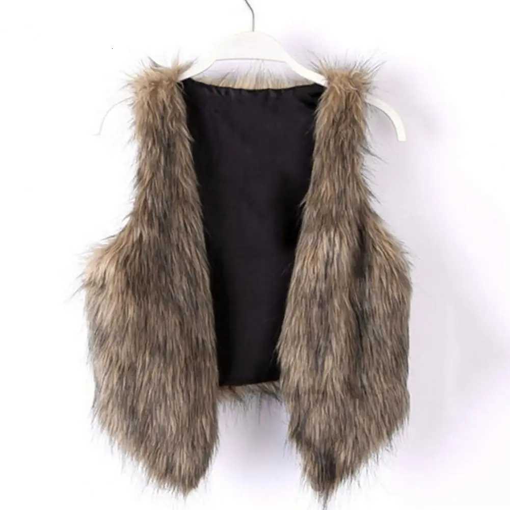 Fall Winter Women Jacket Vest Leather Fur Fluffy Sleeveless Cardigan Thick Open Stitch Casual Short Vest Waistcoat OuterwearT251128