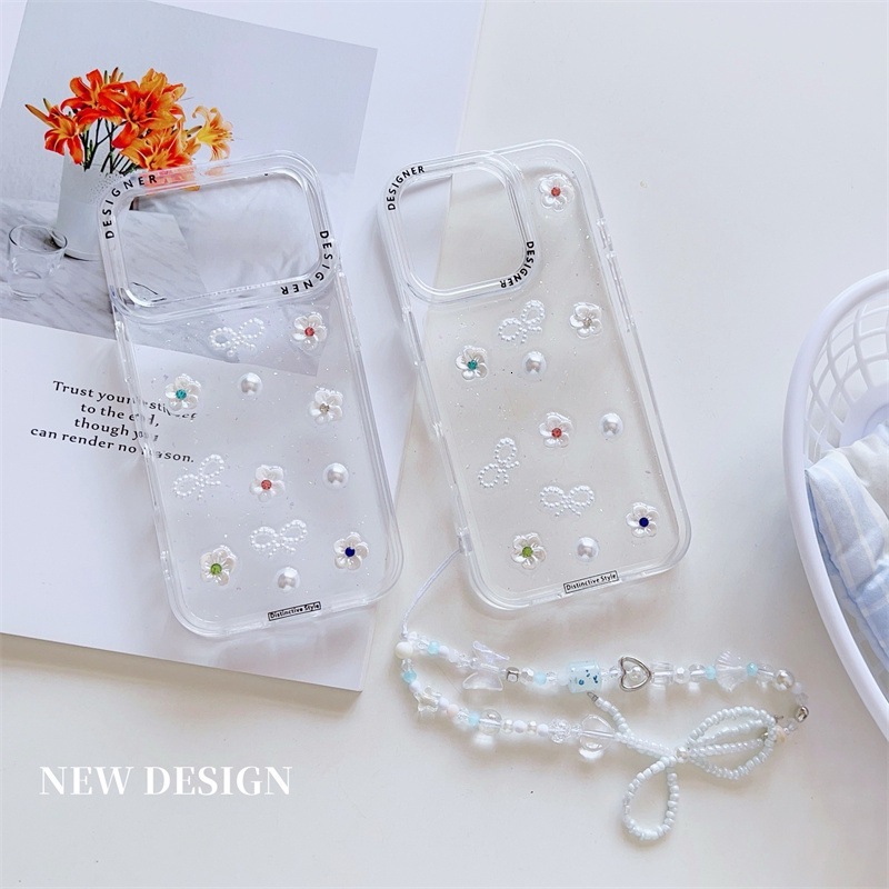 Epoxy Bowknot Pearl Small Flower Phone Case iPhone 17 Pro Max Compatible with Apple 16 /15 Pro Transparent Protective Case