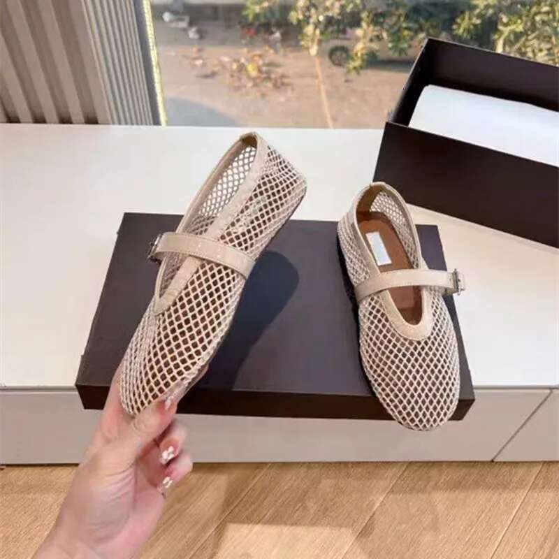 2025 New Flat Bottomed Hollowed Out Fishing Net For Ballet Dance, Mary Jane Single Shoes