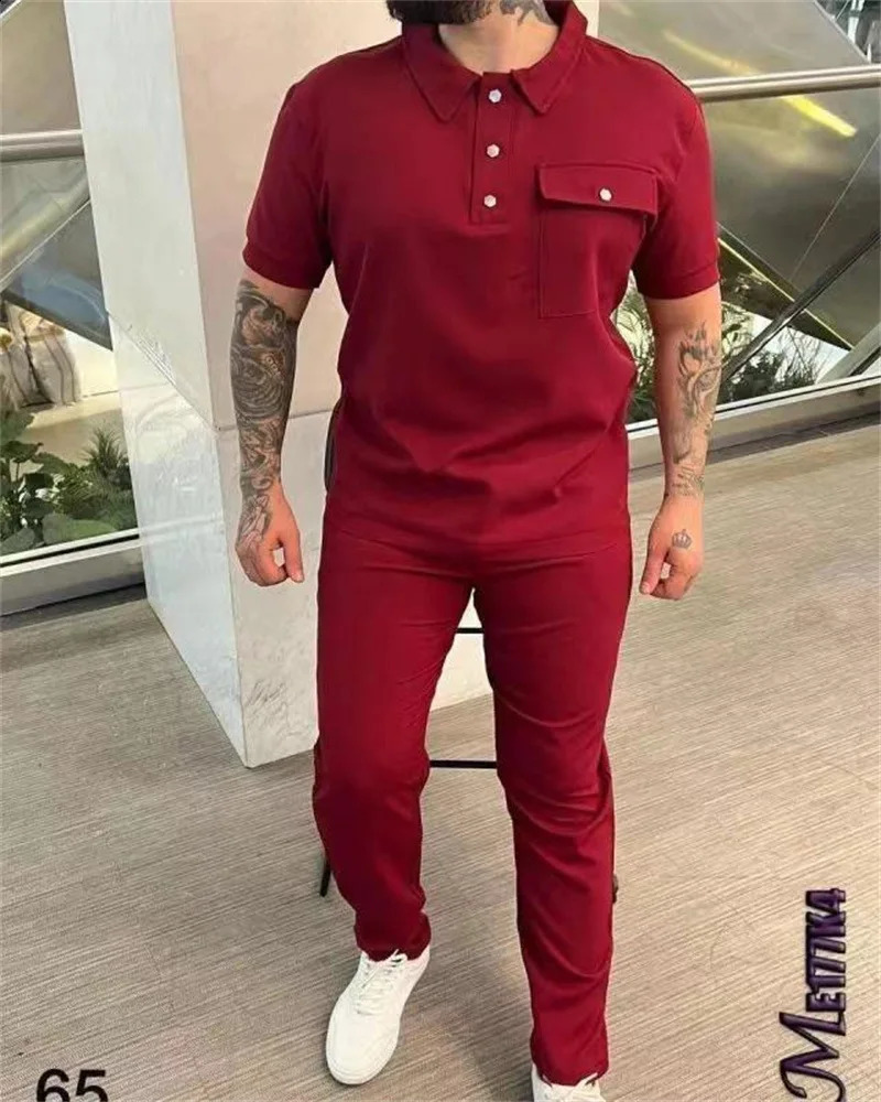 Summer mens short sleeved set fashionable pocket sports shirt short sleeved shirt mens two-piece set mens set S-XXXL 250422