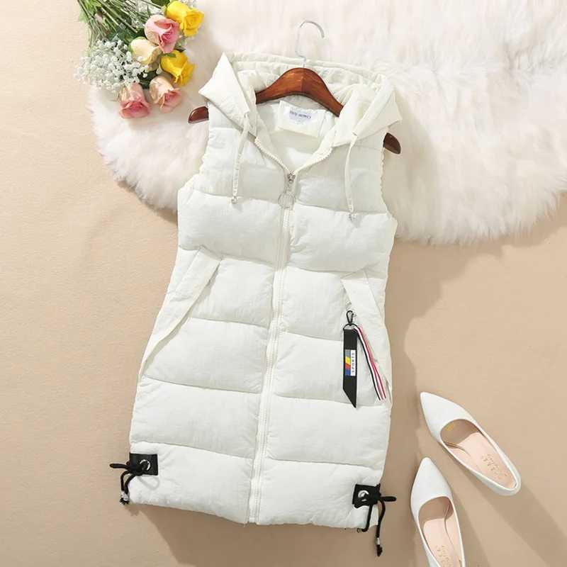 Womens Thick Warm Down Cotton-Padded Waistcoat Sleeveless Vest Long Hooded Vest Korean Loose Jacket Outwear Autumn WinterT251128