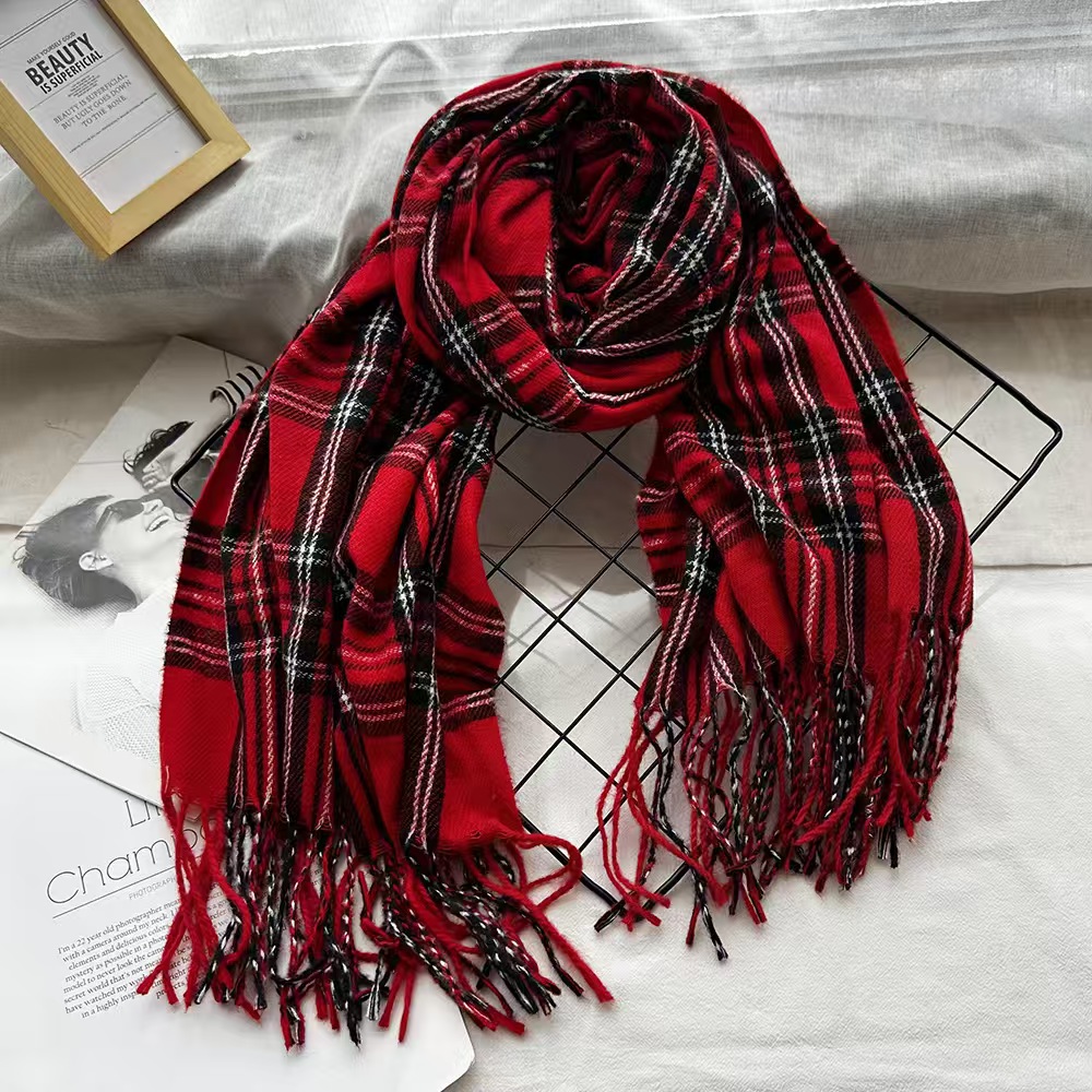 T577 plaid cashmere scarf female winter warm tassel shawl versatile high-end student neck scarf