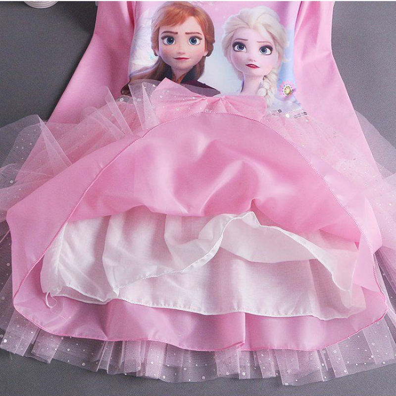 DISNEY Elsa princess dress kids designer clothes Spring and Autumn Girls' Long Sleeve Dress Children's Puff Sleeve Tulle Skirt