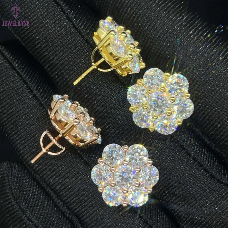 Hot Sale Dropshipping Fashion Jewelry Earrings Gold Plated Sier Vvs-Fl GRA Iced Out Screw Back Moissanite Stud Earring