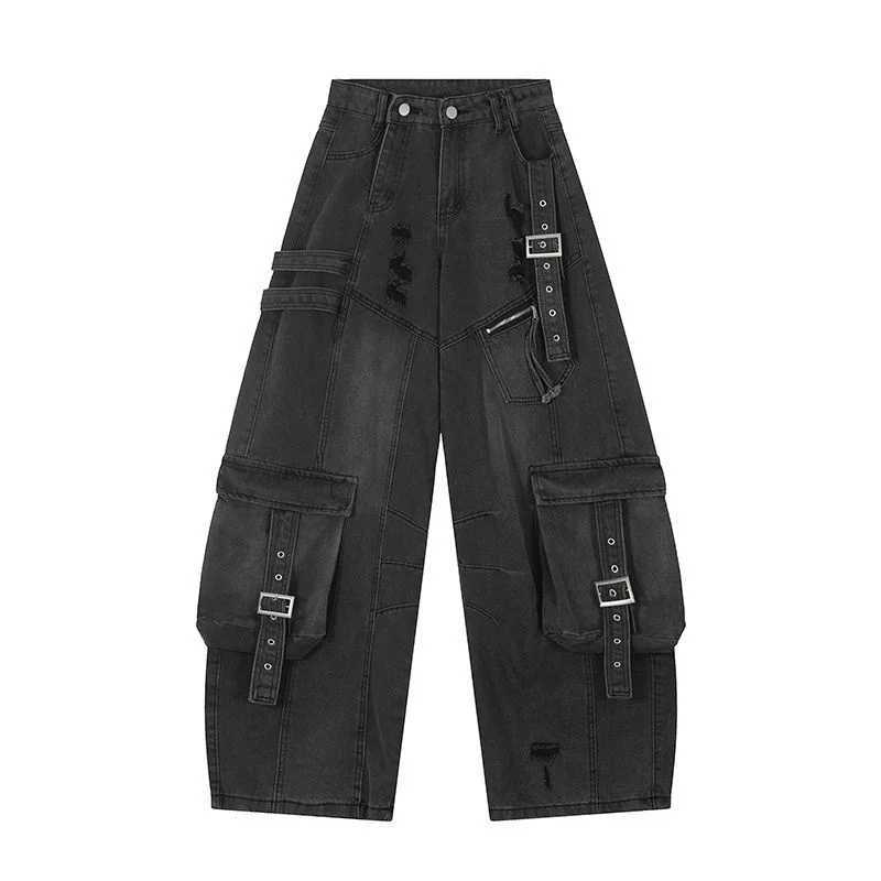 2025 Cyber Y2K Streetwear Washed Blue Baggy Ripped Cargo Jeans Pants For Men Clothing Wide Leg Vintage Loose Punk Denim Trousers L251127