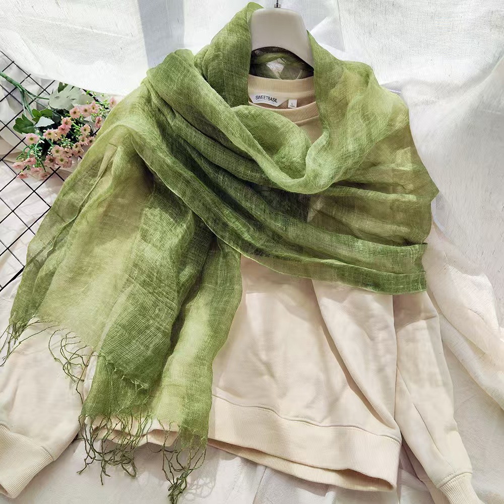 T580 linen scarf female summer solid color cotton and linen scarf literary dirty dyed thin shawl silk scarf