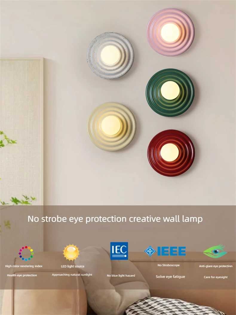 Retro Colorful LED Wall Lamp Red Green Pink White Resin Living Bedside Light Japanese Round Stair Hallway Wall Sconce Fixture M251128