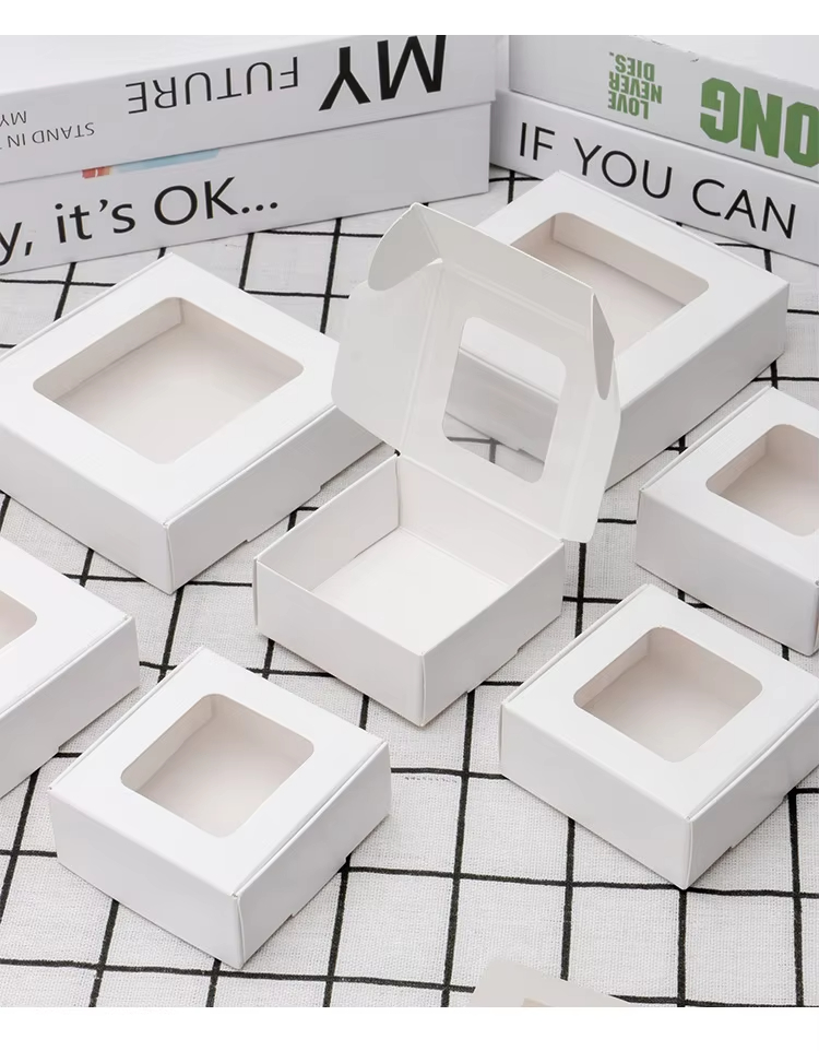 Customized Kraft Paper Box Packaging Square Small Gift Shipping Box Brown Corrugated for Soap Transparent Window With Your Logo