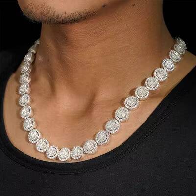 925 Silver Moissanite Cuban Chain Necklace for Men 13mm with Mozambican Accessories