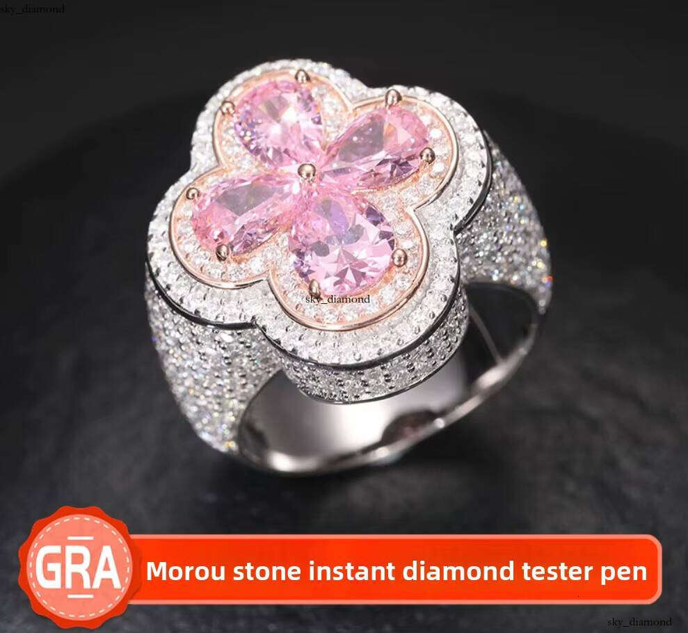 VVS Moissanite New European and American S925 Silver Carbonite Cluster Ring Heart Shape Certified Gold Plated Fashion Hip-Hop Style In Stock