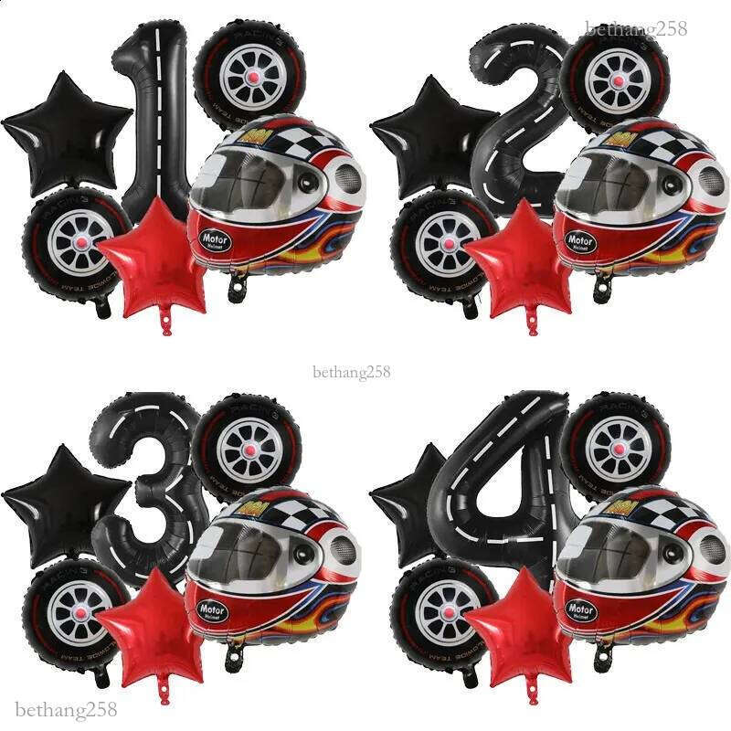6PCS Motor Helmet Balloon Wheel Tire Racing Balloons Birthday Decor Boys Race car Dirt Bike Motorcross Wheel Party Supplies 240809