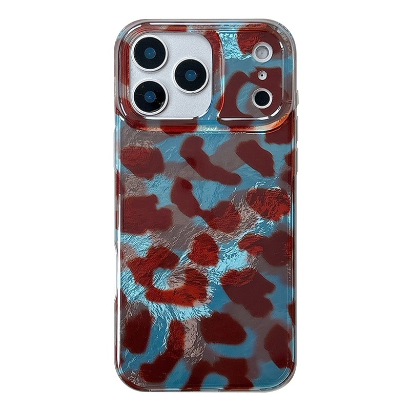 Retro Blue Brown Leopard Print Phone Case iPhone 17 Pro Max Suitable for Apple 16/15 Pro All-Inclusive Double-Layer Hard Protective Case