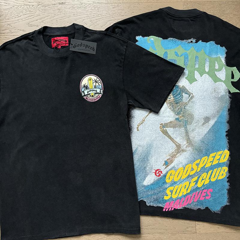 Letter Skull Flowers Print Godspeed T-Shirts American Streetwear Fashion Hip Hop Vintage Men Women Couple Short Sleeve Tops