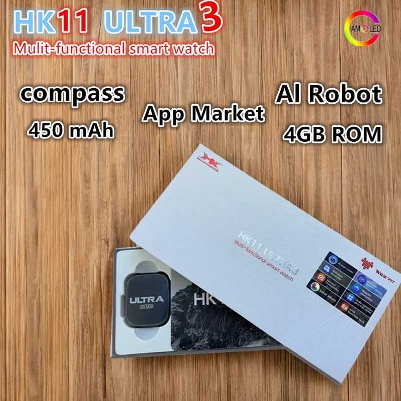 2025 NEW HK11 Ultra 3 Smart Watch Amoled Screen Compass AI Translate Answer Call TWS Connect Voice Wake up Smartwatch Men WomenW251128