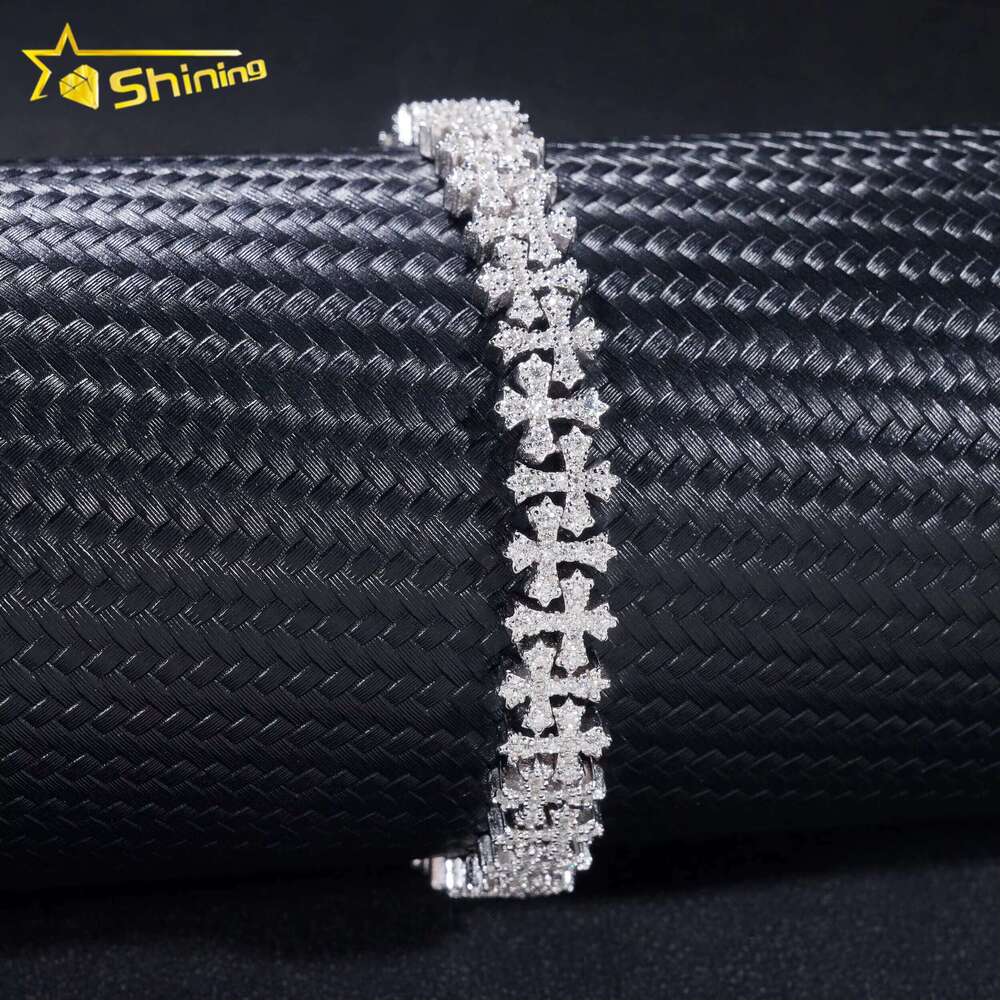 Pass tester sier gold-plated hip-hop jewelry VVS silica Cuban chain cross bracelet