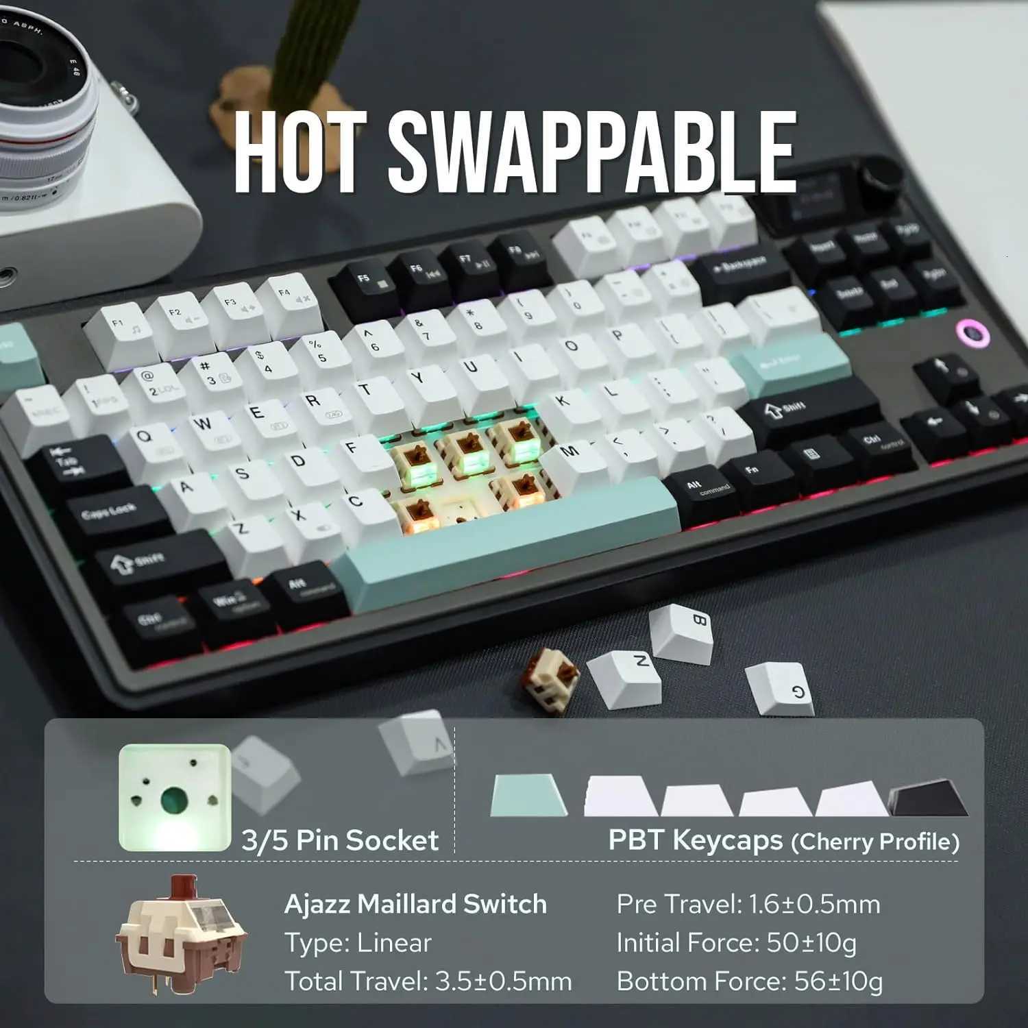 Ajazz AK870 Tri-mode Gaming Mechanical Keyboard Hot Swap RGB Wired/ /Wireless Gamer Keyboard Gasket For Laptop TabletM251128