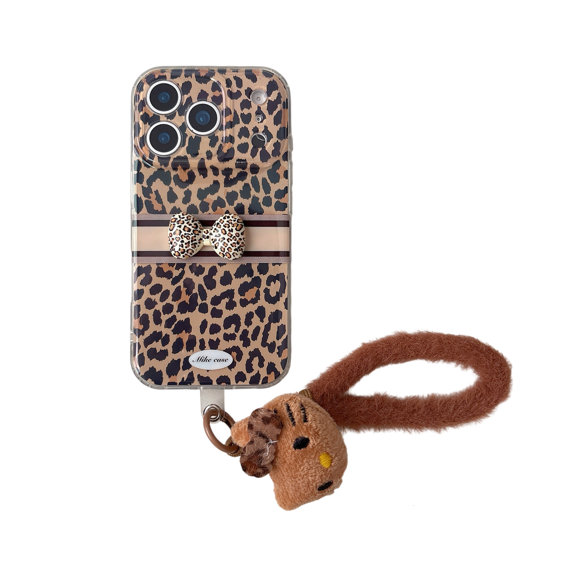 Leopard Print Bow Phone Case iPhone 17 Pro Max Compatible with Apple 16/15 Doll Lanyard Protective Case