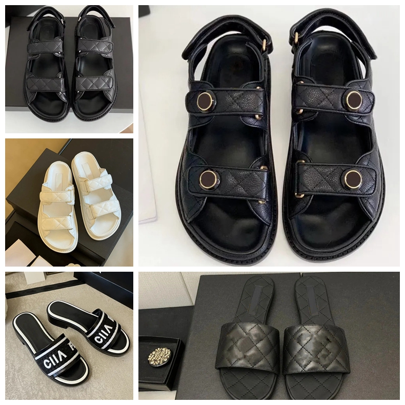 Designer Sandals slipper Women Crystal Calf Leather Casual Shoes Roman Sandal Flat Heel Wedge Diamond Woven Buckle Es Slippers Size 35-42