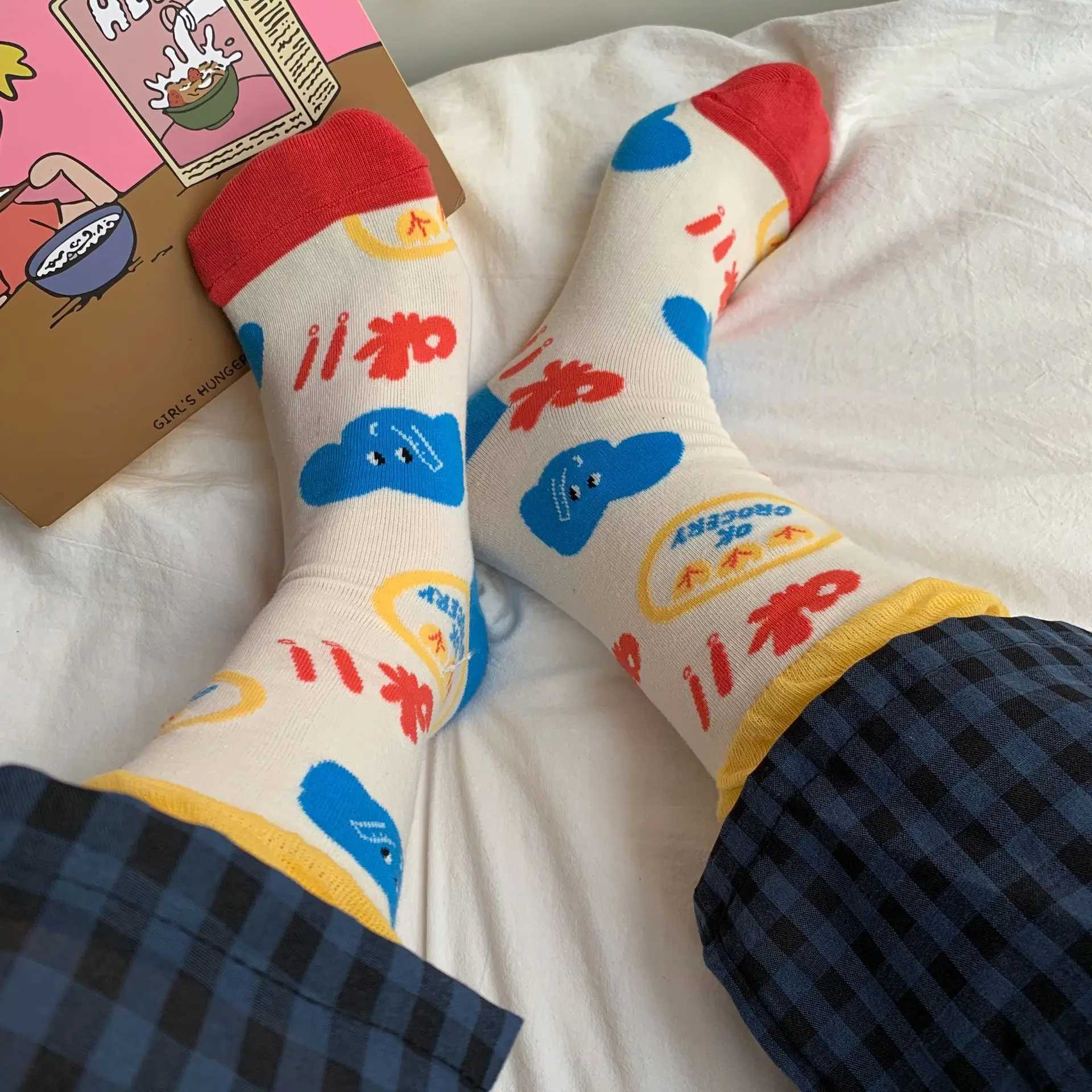 Women Little Tomato Socks Female Korean Mid-tube Ins JK Girls Cute Kawaii Cartoon All-season Casual Comfortable Cotton Socks J251128